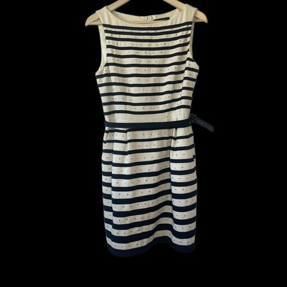 Nanette Lepore Champagne/Black Rhinestone Trim Sheath Dress Sz 6 - Picture 3 of 9